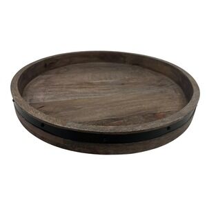 Mikasa Rustic Wood Lazy Susan Turntable 17.5 Inch Round Brown Black Metal Band